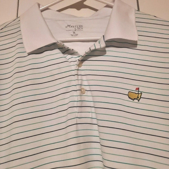Master Tech Polo Shirt Mens Golf White Green Striped Xlarge Short Sleeve Collar - Picture 3 of 3